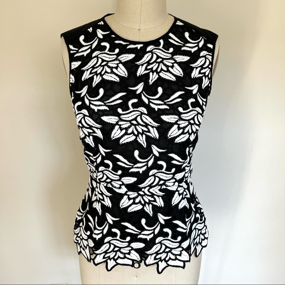 BCBGMaxAzria Shanine Lace-Front Peplum Top